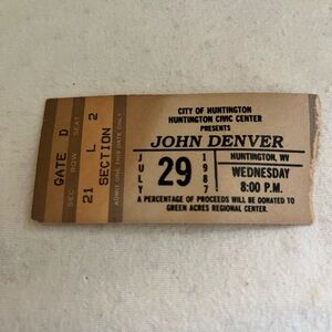John Denver July 29, 1987 Concert Ticket, Huntington WV Civic Center